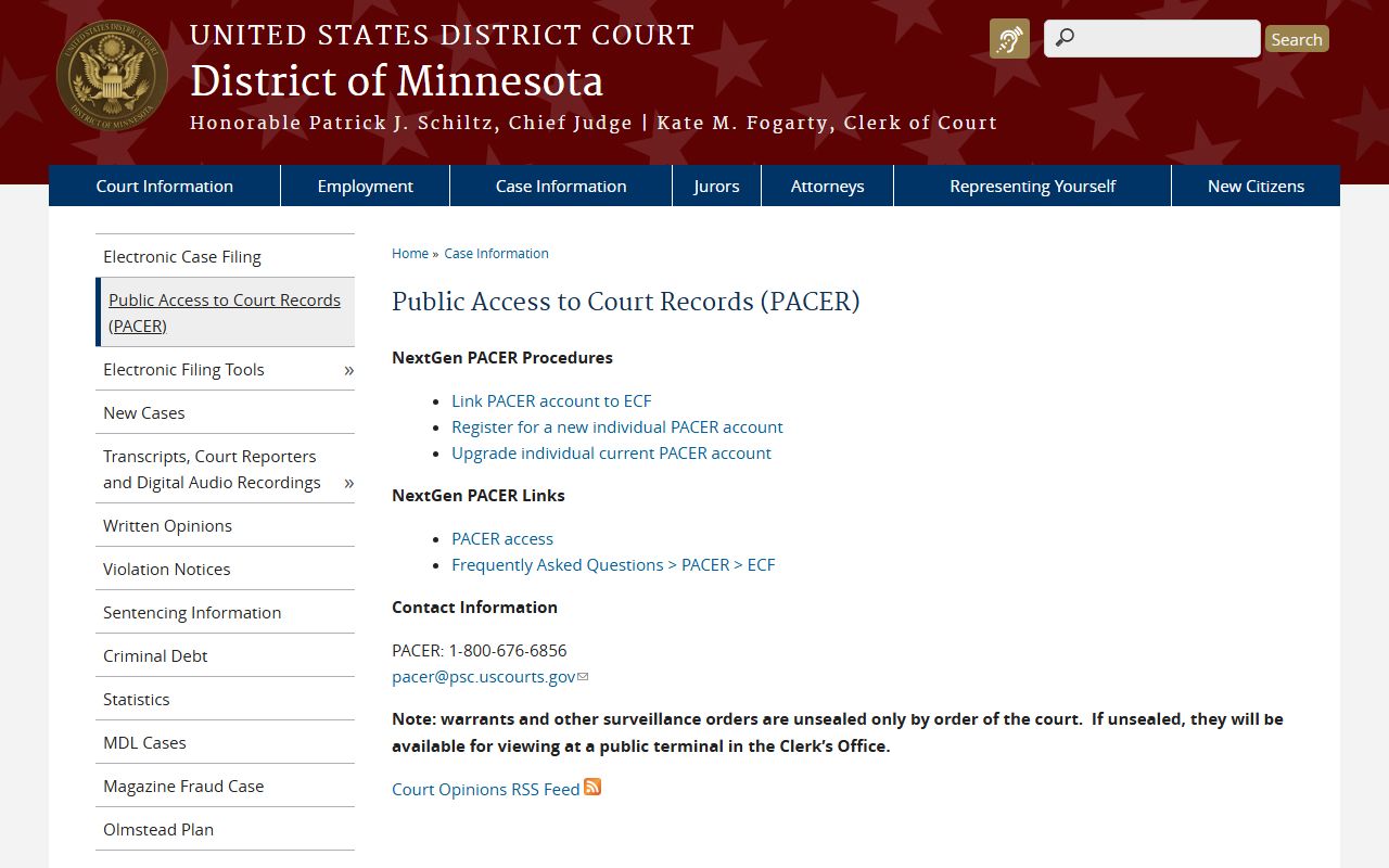 Benton County Court Administrator records PACER federal access