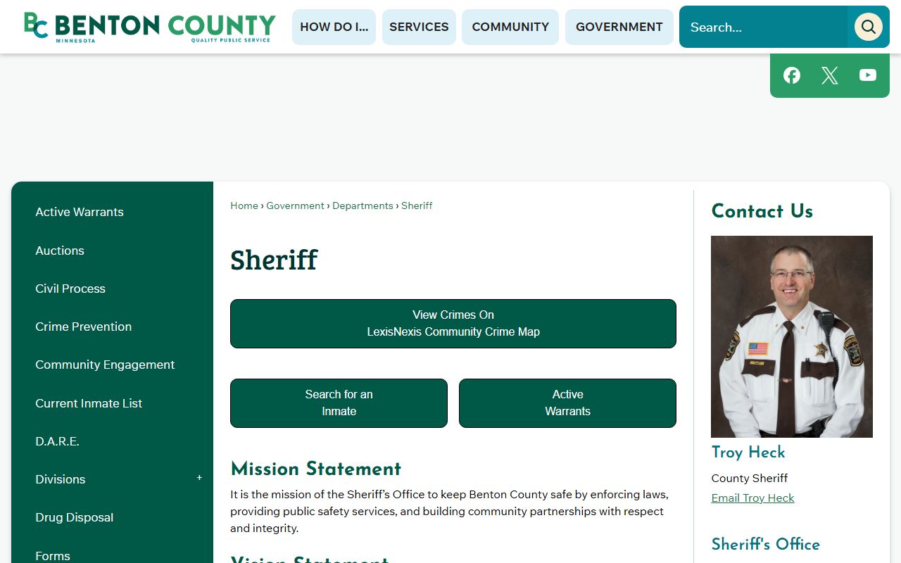 Benton County arrest records Sheriff's Office page