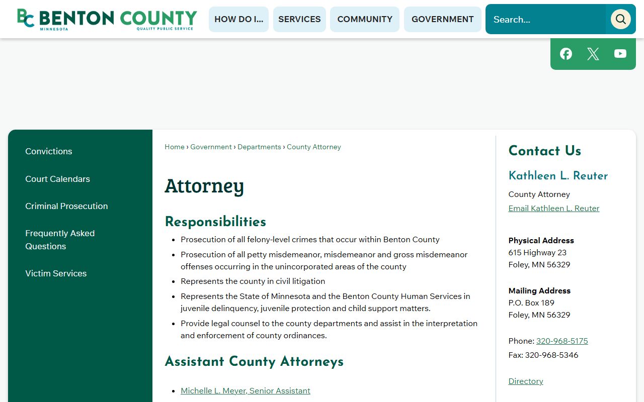 Benton County criminal court records County Attorney page