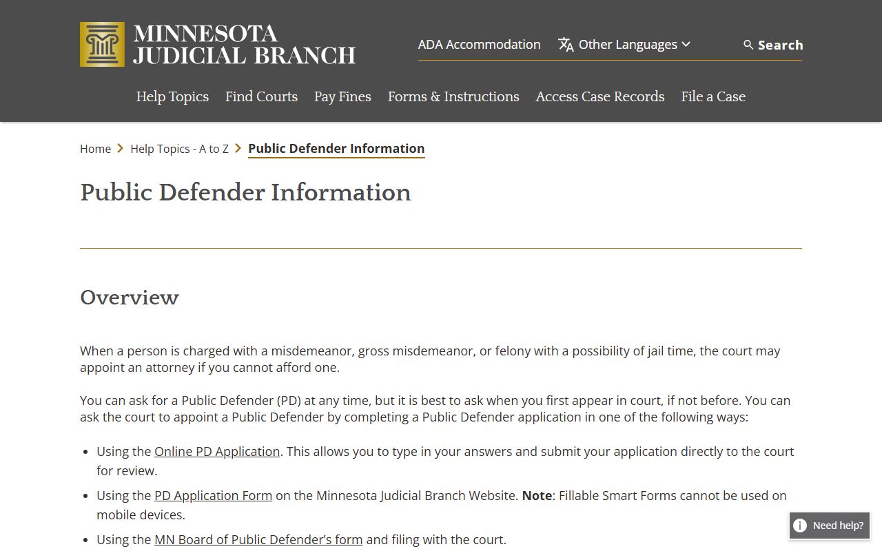 Benton County criminal court records Minnesota public defender help