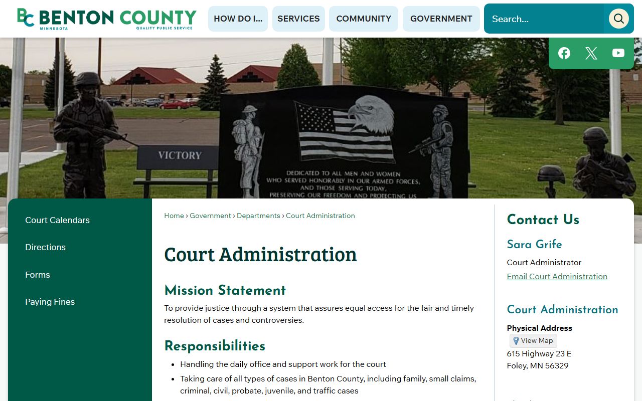 Benton County court records Court Administration page