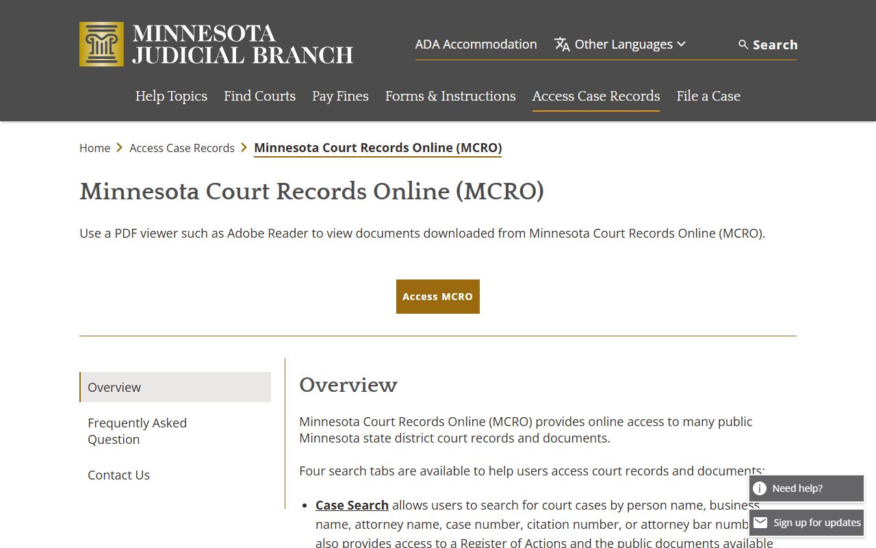 Benton County court records Minnesota Court Records Online overview
