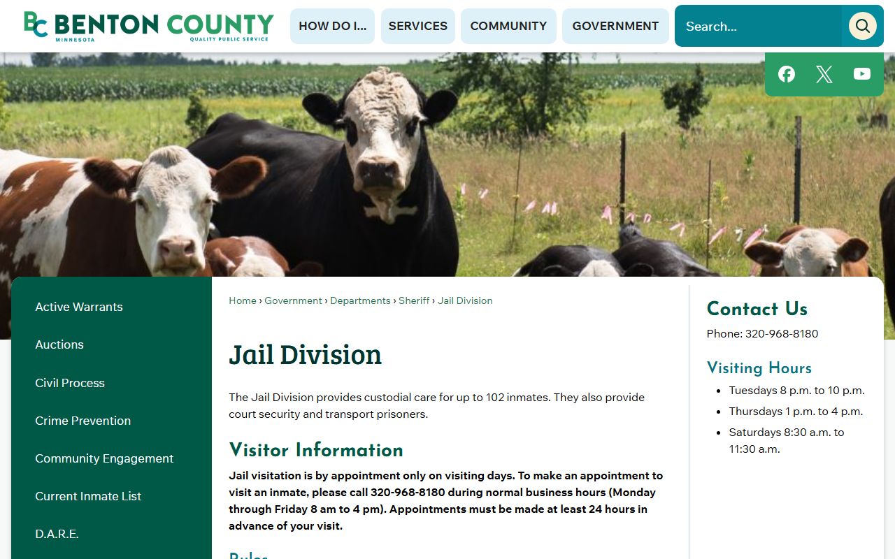 Benton County inmate records Jail Division page