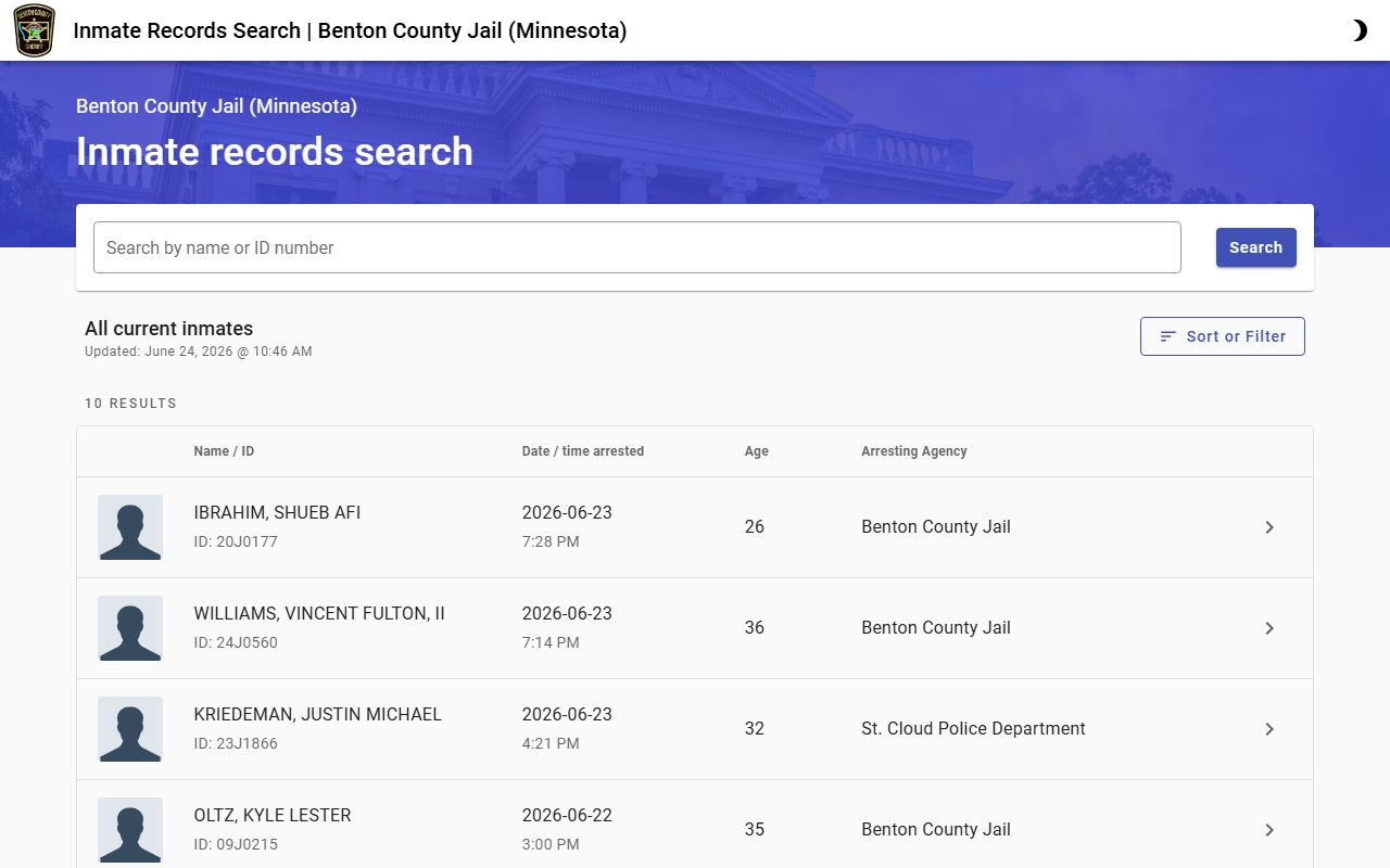 Benton County inmate records current inmate list redirect