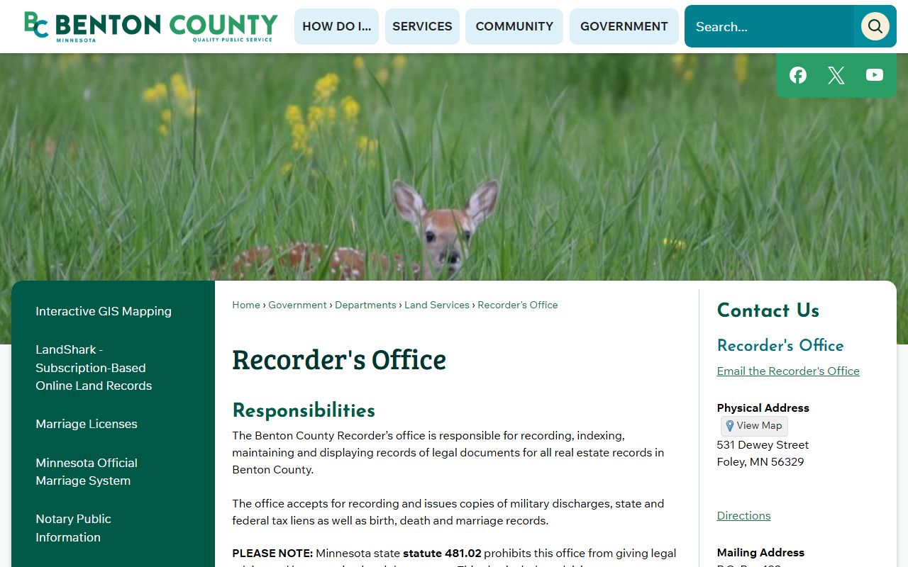 Benton County marriage records Recorder's Office page