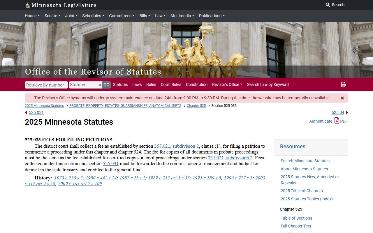 Benton County probate records Minnesota probate fee statute