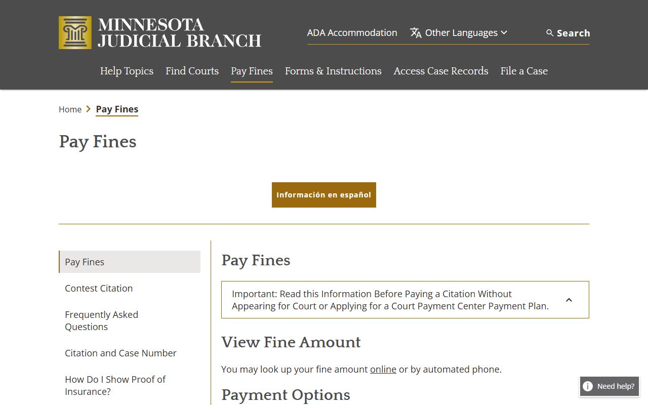 Benton County traffic court records Minnesota pay fines page