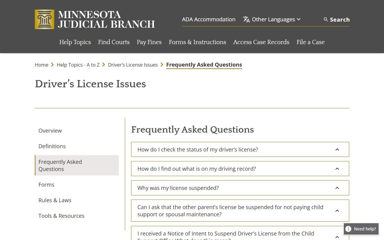 Benton County traffic court records Minnesota driver's license FAQ