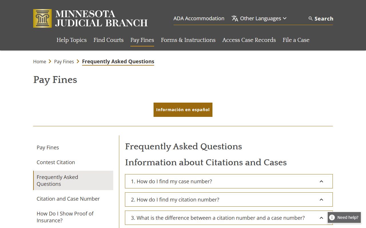 Benton County traffic court records Minnesota pay fines FAQ