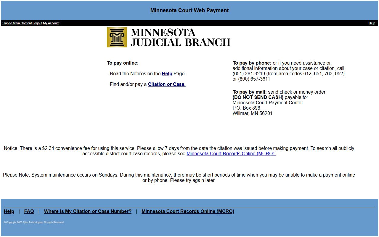 Benton County traffic court records Minnesota Court Web Payment portal