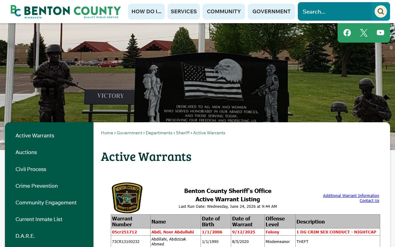 Benton County warrant records active warrants page